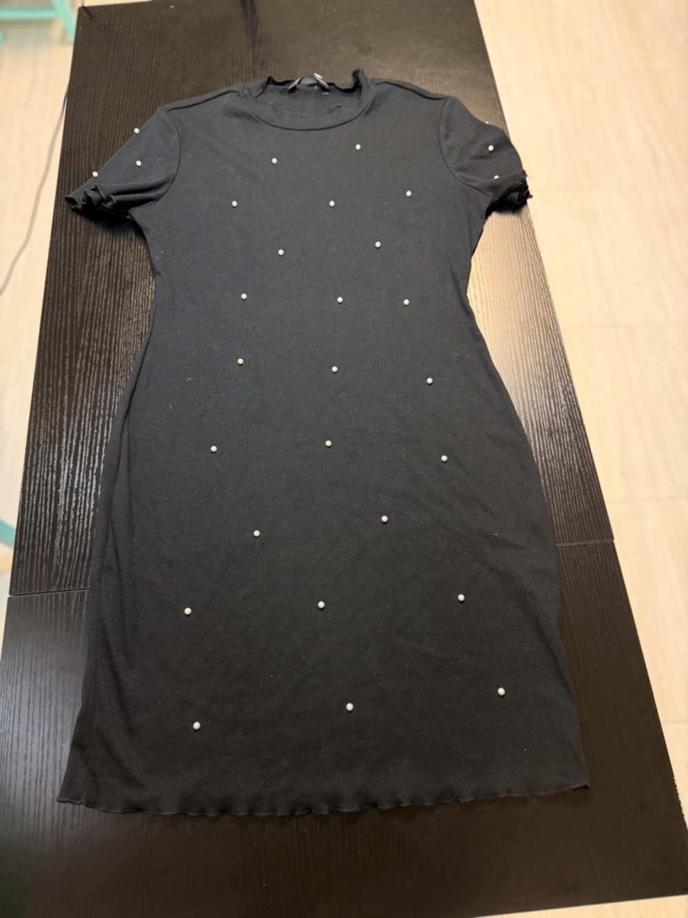 SHEIN Black Mini Dress with Pearl Accents